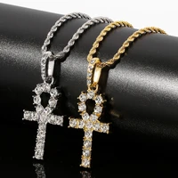 cross pendant necklace men ladies rose gold praying jesus snail chain zircon wax set gold plated jewelry necklace