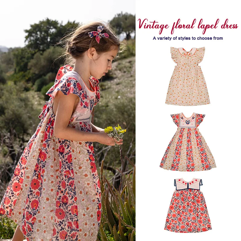 

Детское платье, новинка 2023, летнее Брендовое дизайнерское милое платье принцессы с коротким рукавом и цветочным принтом для девочек, модная одежда