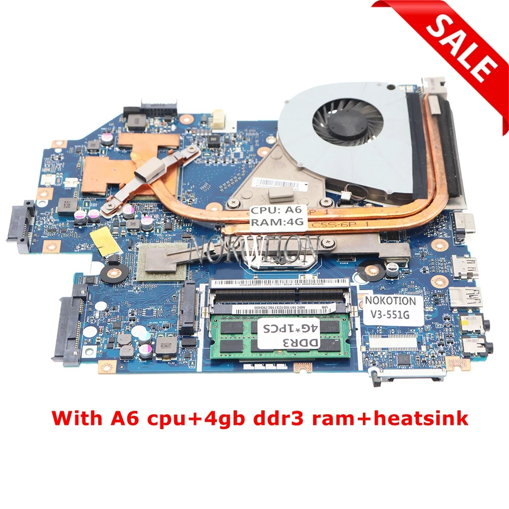 

NBC1911001 NB.C1911.001 For acer aspire V3-551 V3-551G laptop motherboard Q5WV8 LA-8331P HD7670M +A6 CPU+4G RAM+Heatsink