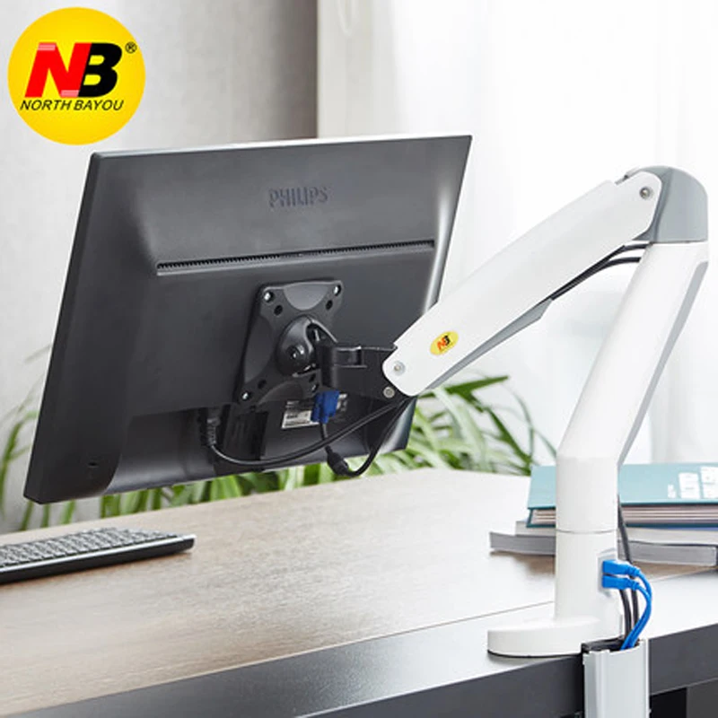 

NB F100A Gas Spring 22-35" Screen Monitor stand ARM 360 Rotate Tilt Swivel soporte Ergonomic monitor Mount White with 2xUSB3.0