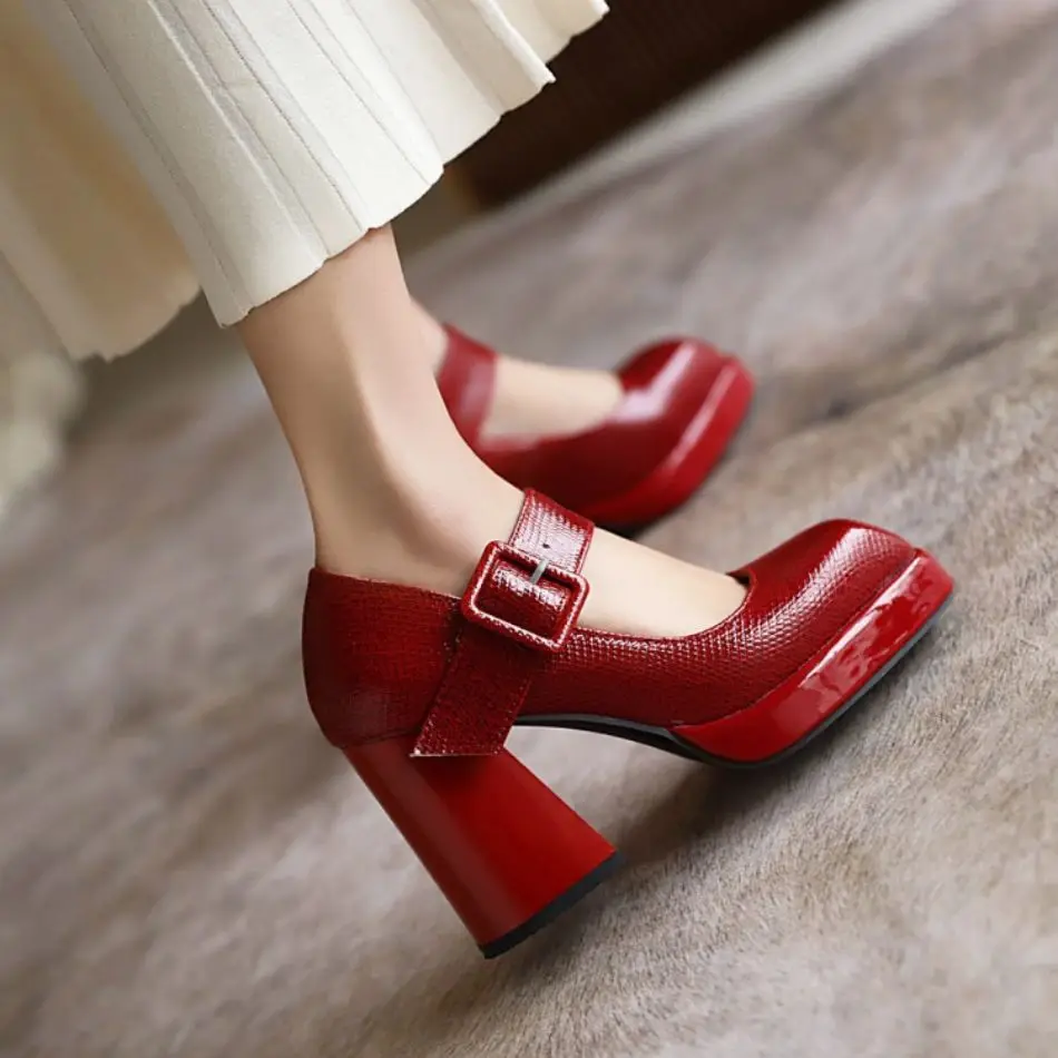 Womens Shoes High Heels Shoes for Women 2022 Classic Platform Pumps Mary Jane Shoes Square Toe Big Heels Buckle Belts Big sizes