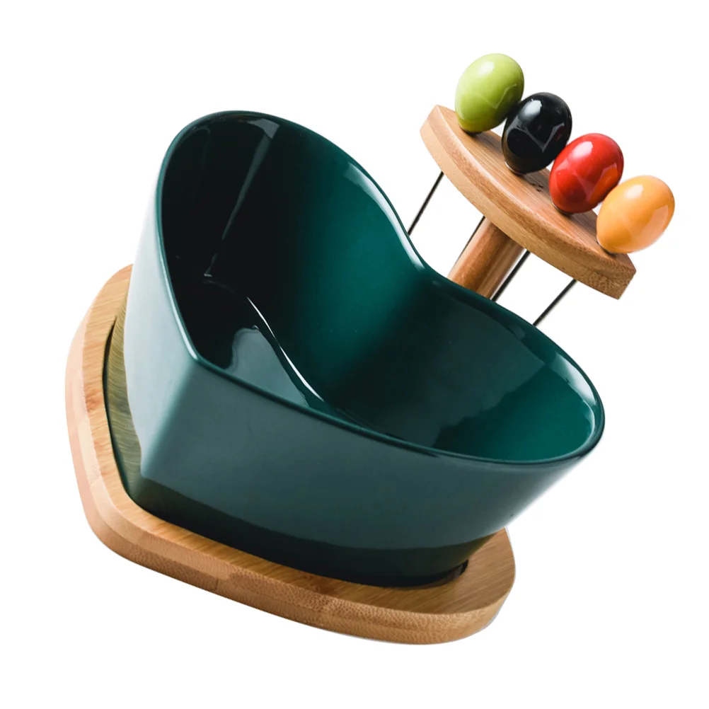 

1 Set Heart Shaped Salad Bowl Kitchen Ceramics Dessert Fruit Bowl with Forks