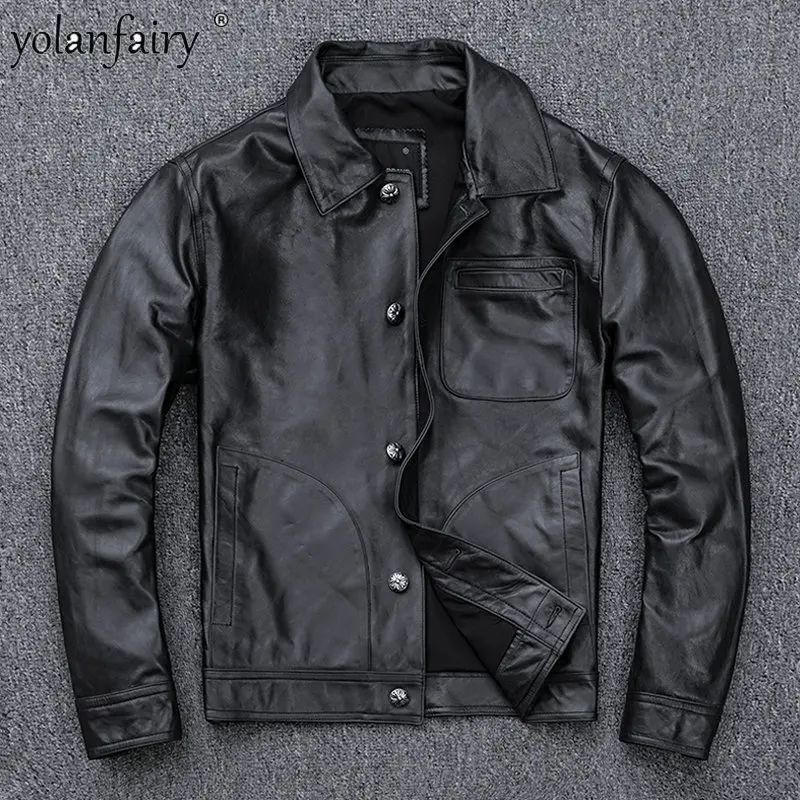 

Куртка мужская из натуральной овечьей кожи, винтажная короткая стильная верхняя одежда из масляной и вощеной натуральной кожи, повседневная одежда, весна-осень