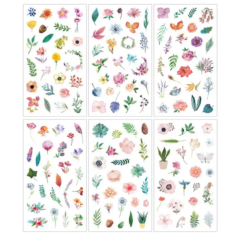 

6 Sheets Flower Leaves Waterproof Stickers for Water Bottles Computer Phone Multicolor Flower Stickers for Kids