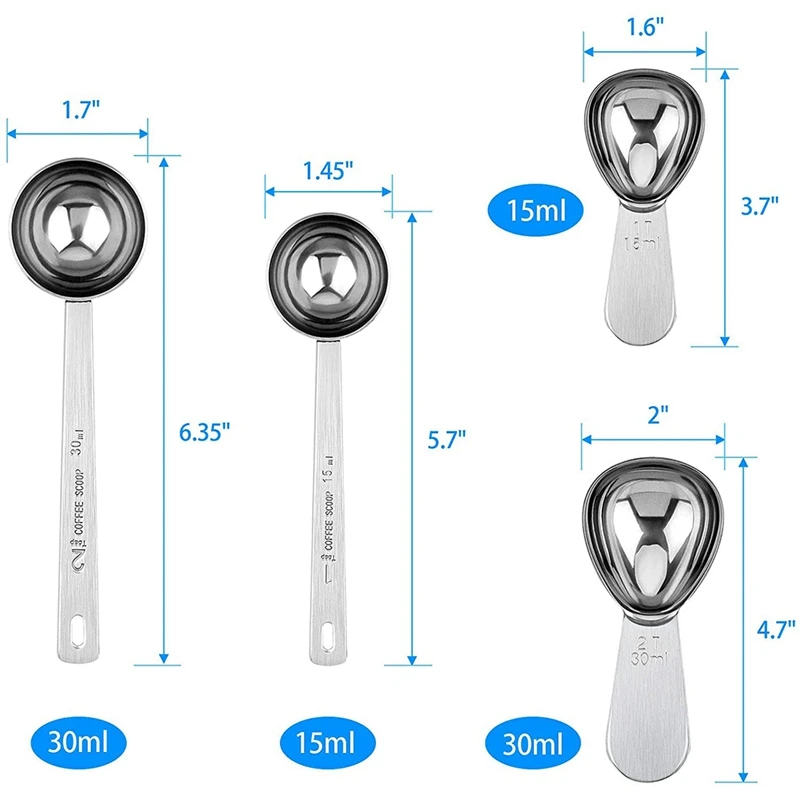 4 упаковки кофейных ложек 2 столовых ложки и 1 столовая ложка из нержавеющей стали