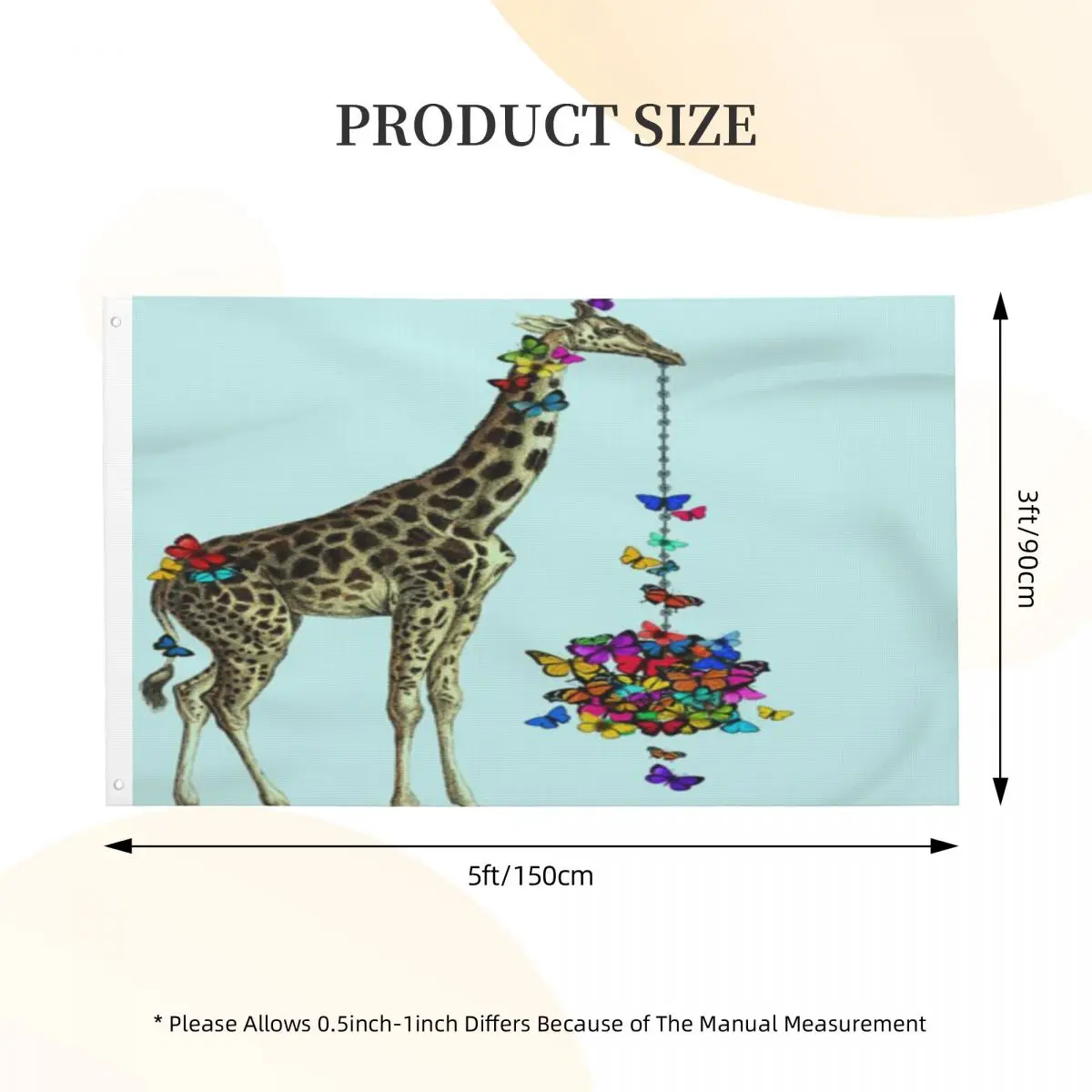 

Giraffe With Colorful Rainbow Butterflies Madame Memento Transparent Duplex Print One Flag For Decoration