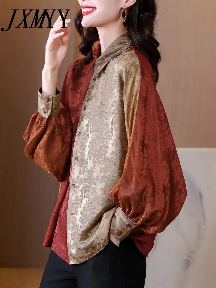 

JXMYY весенне-осенняя модная и элегантная темпераментная жаккардовая рубашка Женская Новинка 2022 экстравагантный топ в стиле ретро