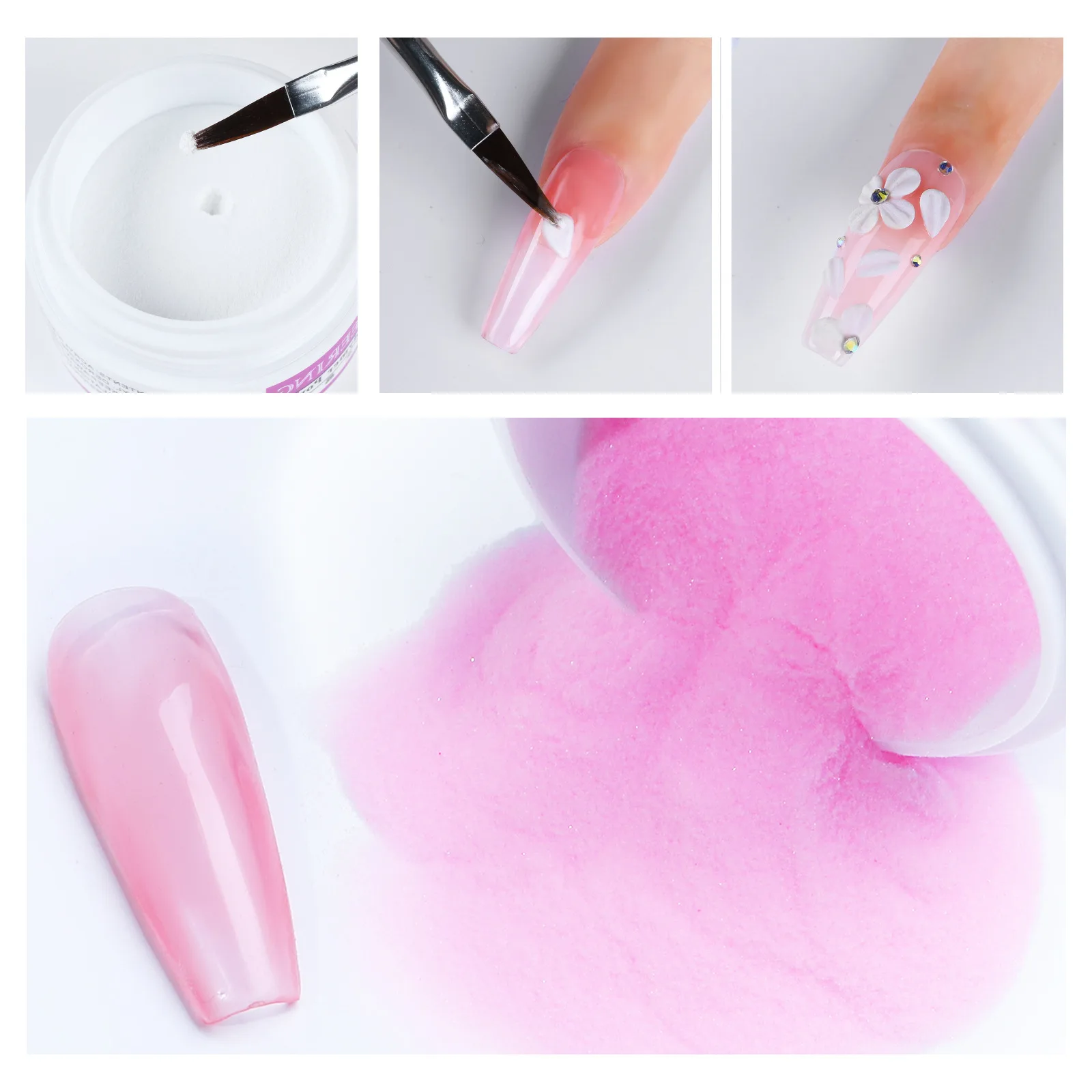 

Acrylic Powder Clear Pink White Extension Carving Crystal Polymer 3D Nail Art Tips Building Manicure Acrylic Powder for Nails