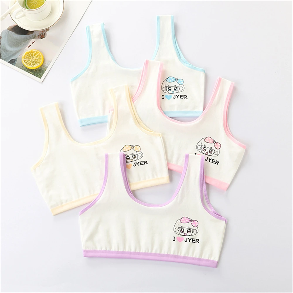 2 Pcs Soft Cotton Children Girls Underwear Kids Girl Cartoon Printed Vest Bra Tank Top Crop Tops for Girl 9-16Years
