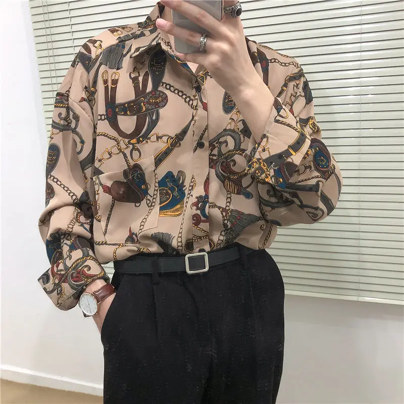 

Vintage Fashion 2022 New Beach Hawaii Shirts for Men Harajuku Floral Print Long Sleeve Casual Loose Blouse Button Up Shirt