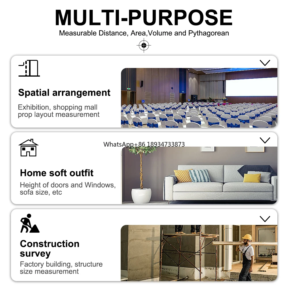 z możliwością przełączania m/ft/in/ft + in. Zakres 120 metrów/394 stopy Cyfrowy laserowy dalmierz na podczerwień Taśma miernicza 2 poziomami