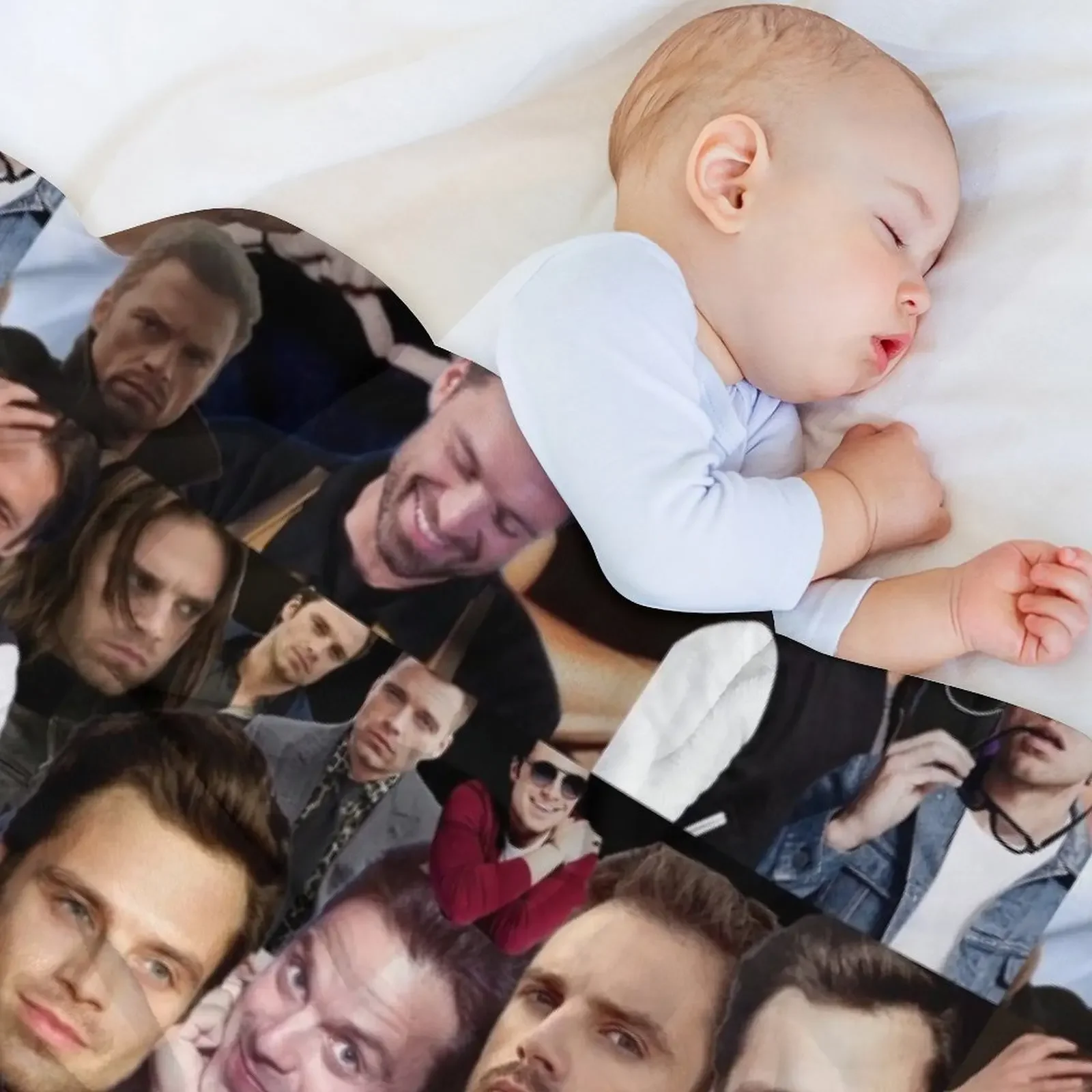 Фото коллаж Себастьян Стэн плед одеяло диваны теплые для зимы постельное белье