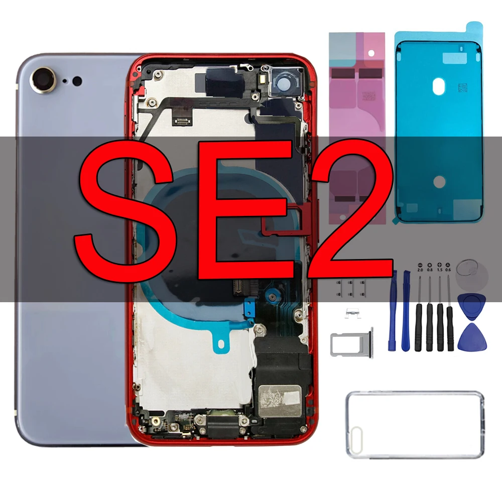 Квадратный Корпус в сборе для iPhone SE2020, задняя крышка батарейного отсека для SE2 like 12, рамка со стеклом, гибкий кабель и ключи