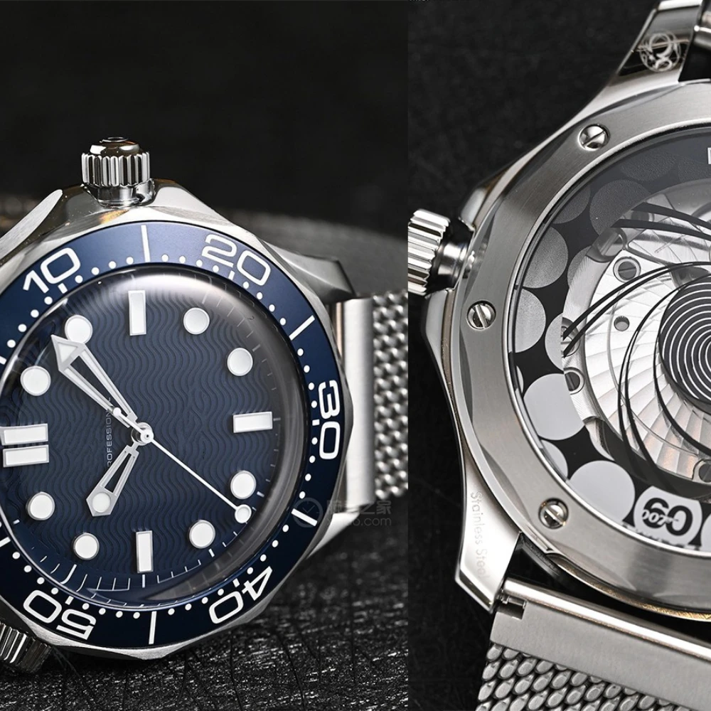 

Top Luxury 60th Mens Watch Automatic Mechanical Montre De Luxe Stainless Steel Black Blue Ceramic Bezel Nato 300M AAA Wristwatch