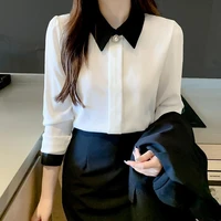 fashion lapel spliced button oversized chiffon shirt 2022 autumn new casual tops elegant womens clothing office lady blouses
