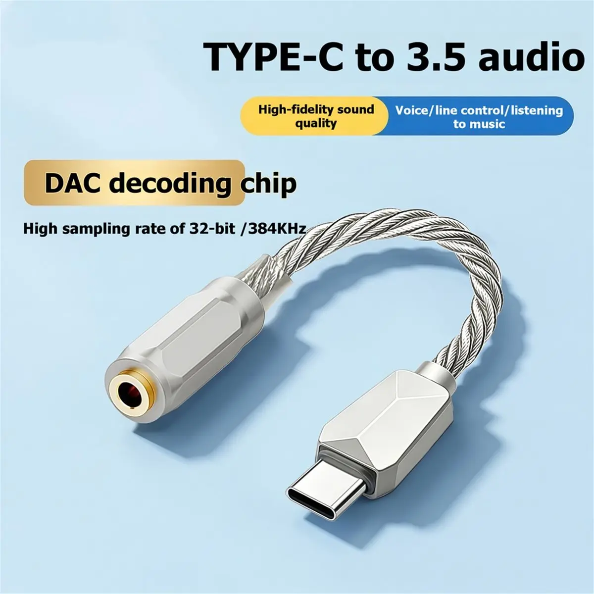 Усилитель для наушников DTC5 5686 HiFi, адаптер Type-C на 3,5 мм, 32-битный384 кГц аудиодекодер, усилитель для внутриканальных (art.: 3920dbdcd9d41) - 3920dbdcd9d41