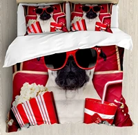 pug bedding set for bedroom bed home funny dog watching movie popcorn soft drink and glass duvet cover quilt cover pillowcase