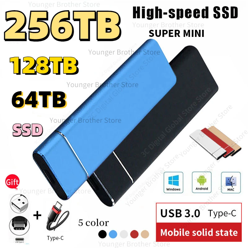 

New 256TB 4TB 8TB 16TB 32TB 64TB 128TB Hard Disk SD High-Speed Mobile External Hard Disk USB 3.1/Type-C Interface Mass Storage