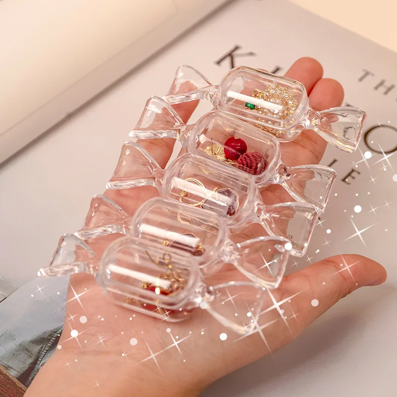 

10Pcs Candy shape storage box jewelry organizer box Pills ear studs necklace container mini transparent plastic box home gadgets
