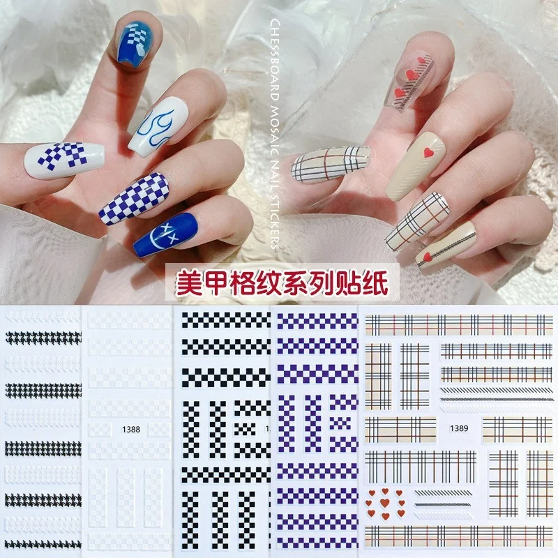 

3D Nail Stickers Nail Art Sticker Plaid Decorative Small Pattern Full Sticker Japanese Nail Decoration For Nail Art Beauty