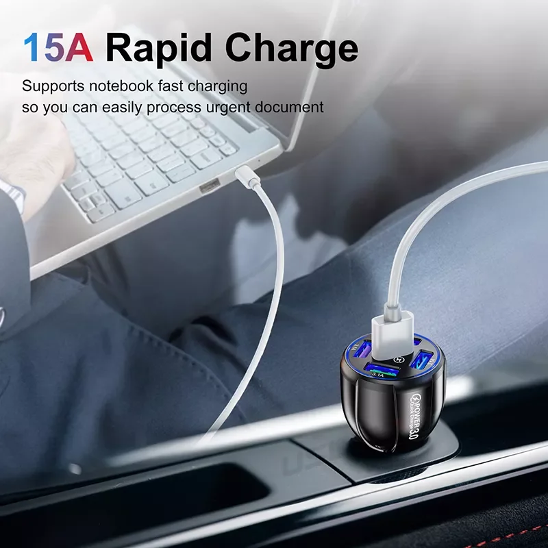 

Original For iPhone 12 Mobile Phone Charger Adapter in Car 15A 5 Ports USB Car Charge Quick Mini LED Fast Charging