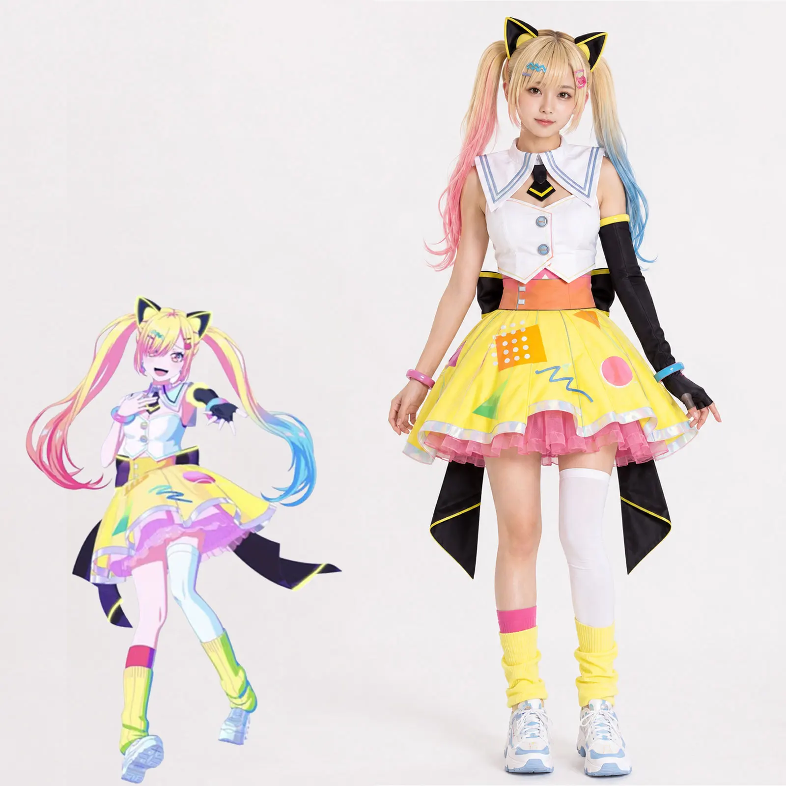 Фото Полный костюм косплея Накамачи Арале из BanG Dream Mugendai MewType, желтая печатная сцена одежда айдола для женщин, костюм на Хэллоуин и лайв выступления №1