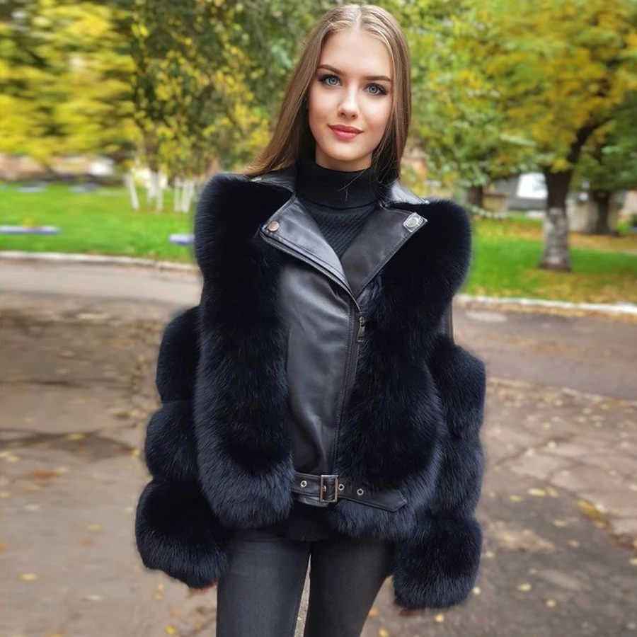 Real Fox Fur Coat Women Real Fur Coat Natur Fox Fur Biker Jacket Overcoat Fur Jackets For Women Fur Coat Women Raccoon Jacket