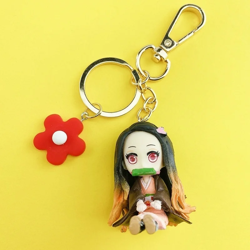 

Ghost Slayer Keychain Korean Flower Pendant Ghost Slayer Hand-made Key Chain Car Key Ring Small Gift Wholesale