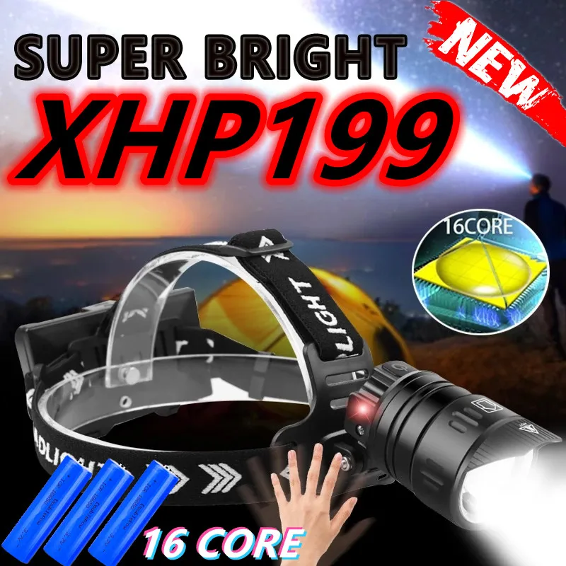 

2022 NEW Powerful Led Headlamp XHP199 Rechargeable Flashlight XHP160 Usb Fishing Hunting Headlight 18650 IR Sensor Head Lantern