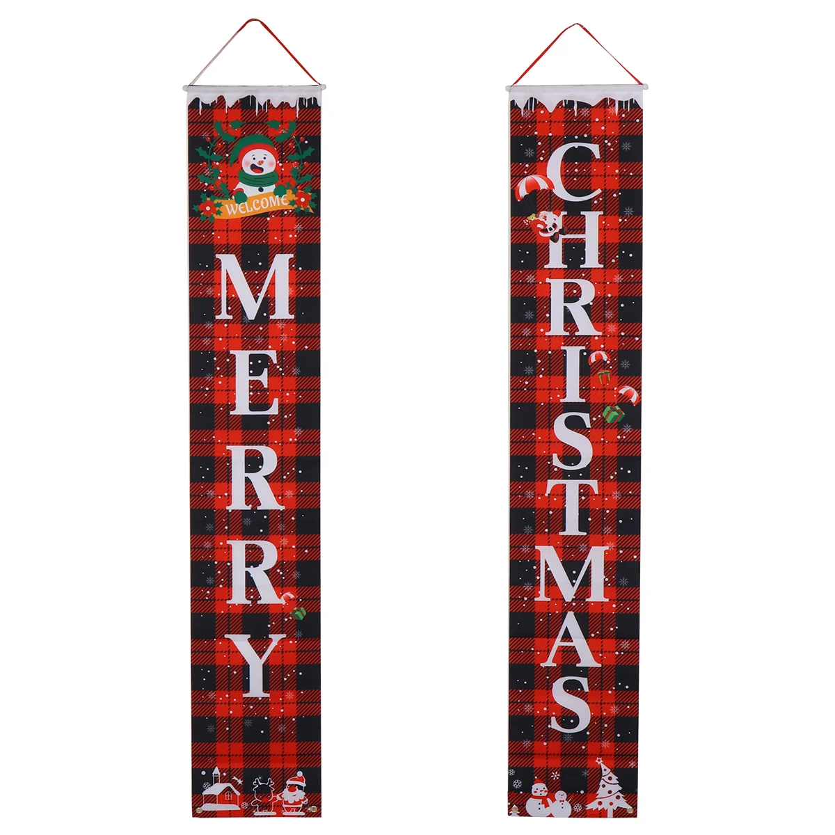 

1 Pair Christmas Buffalo Plaid Hanging Porch Sign Set Christmas Adornment Merry Christmas Door Banner