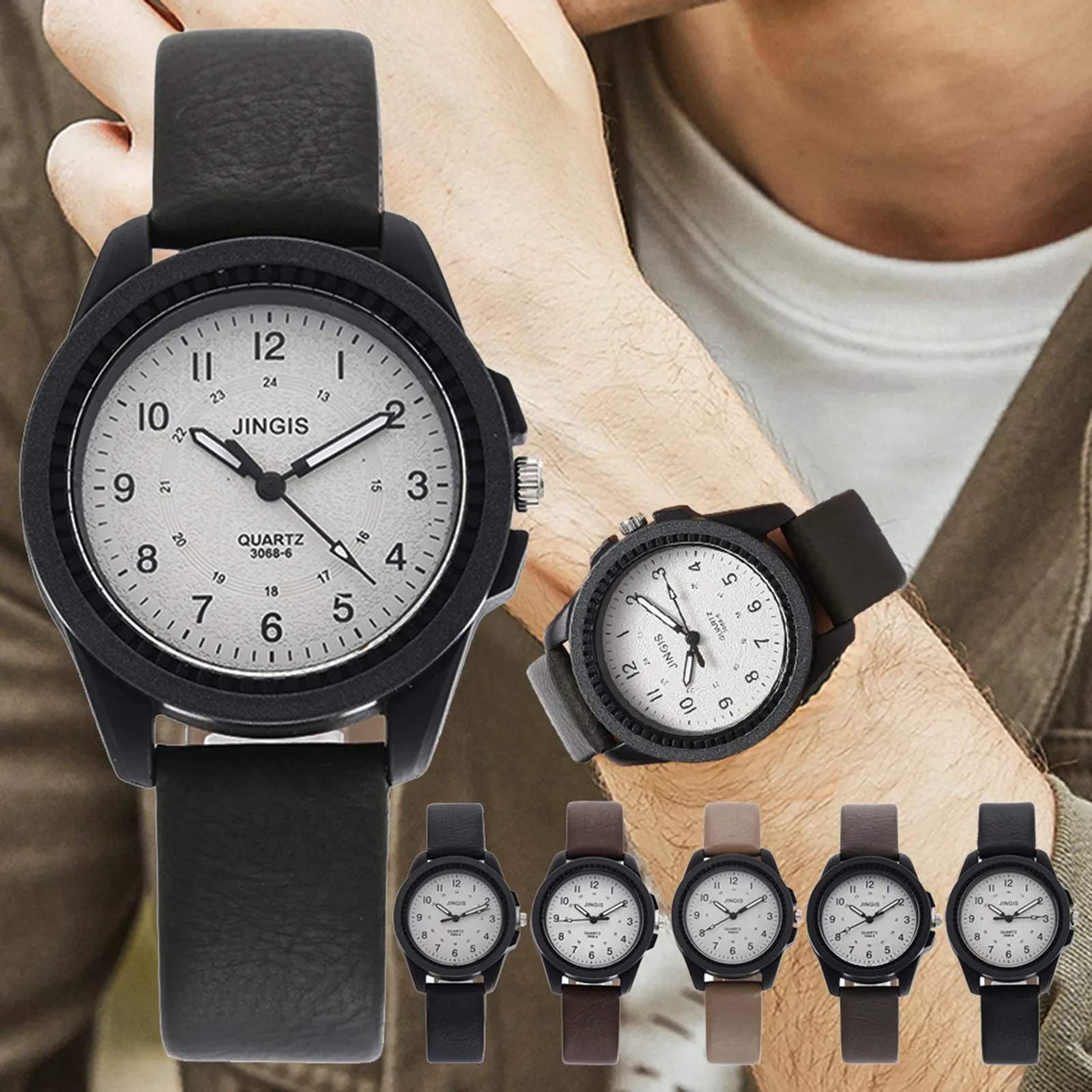 

Men Dress Watch Digital Dial Watch Men Watch Leather Strap Alloy Case Watch Elegant Men Business Wristwatch Work Watches