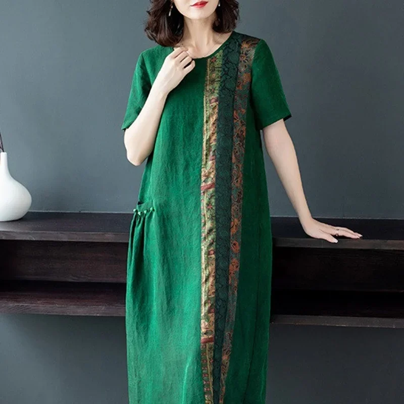 Китайское этническое платье женское новинка 2024 летнее винтажное ТРАПЕЦИЕВИДНОЕ