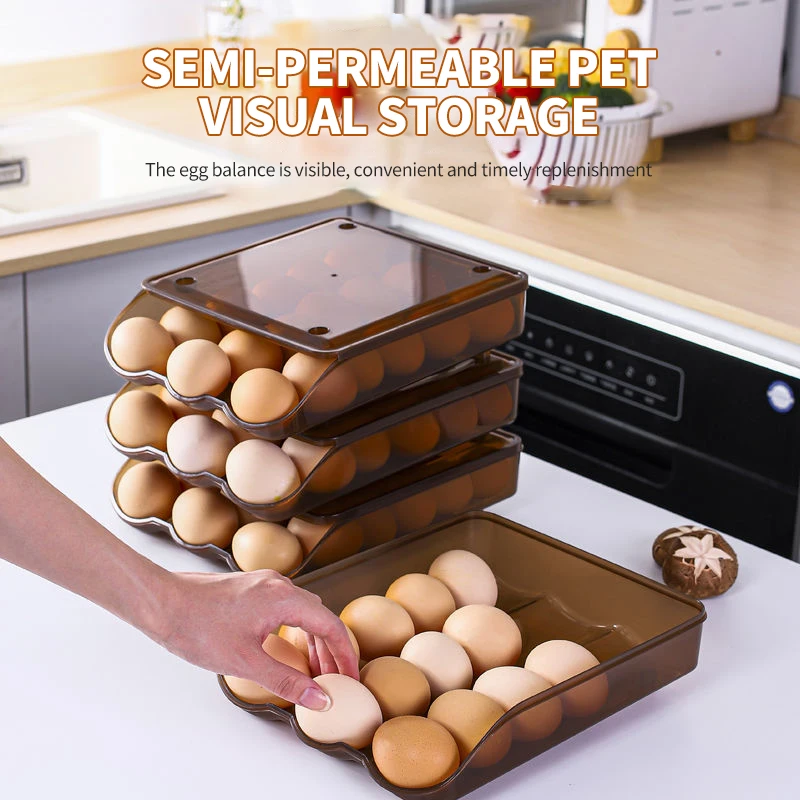 

Egg Storage Box Automatic Rolling Stackable Refrigerator Eggs Organizer Space Saver Container Egg Tray Dumpling Holder Kitchen
