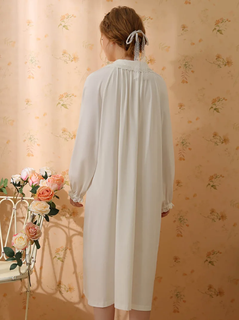 Vintage Princess Nightgown Cotton Long Sleeve Ruffles Women's Spring Autumn Loose Sweet Romantic Victorian Night Dress Sleepwear