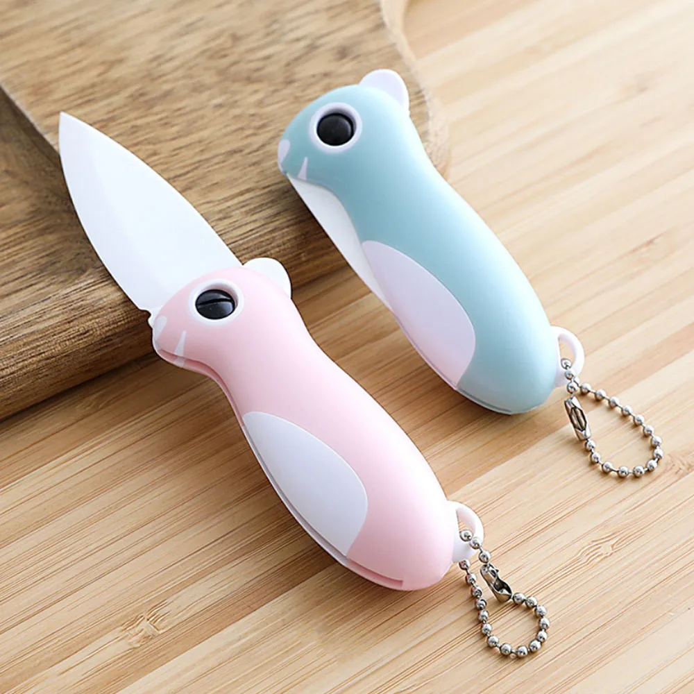 

Cute Cartoon Ceramic Cutter Plastic Handle Folding Fruit Knife Kitchen Kids Auxiliary Knives Mini Portable Sharp Knife Peeler