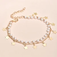 female bohemian pearl geometric five pointed star anklets for women ankle on leg chain jewelry gift