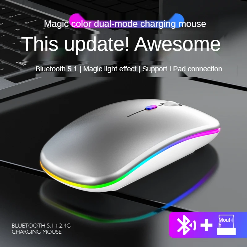 

Wireless Mouse Silent Rechargeable Ergonomic Mause 1600dpi USB Computer Mouse With LED Backlit Mouse For Computer Mice PC Laptop