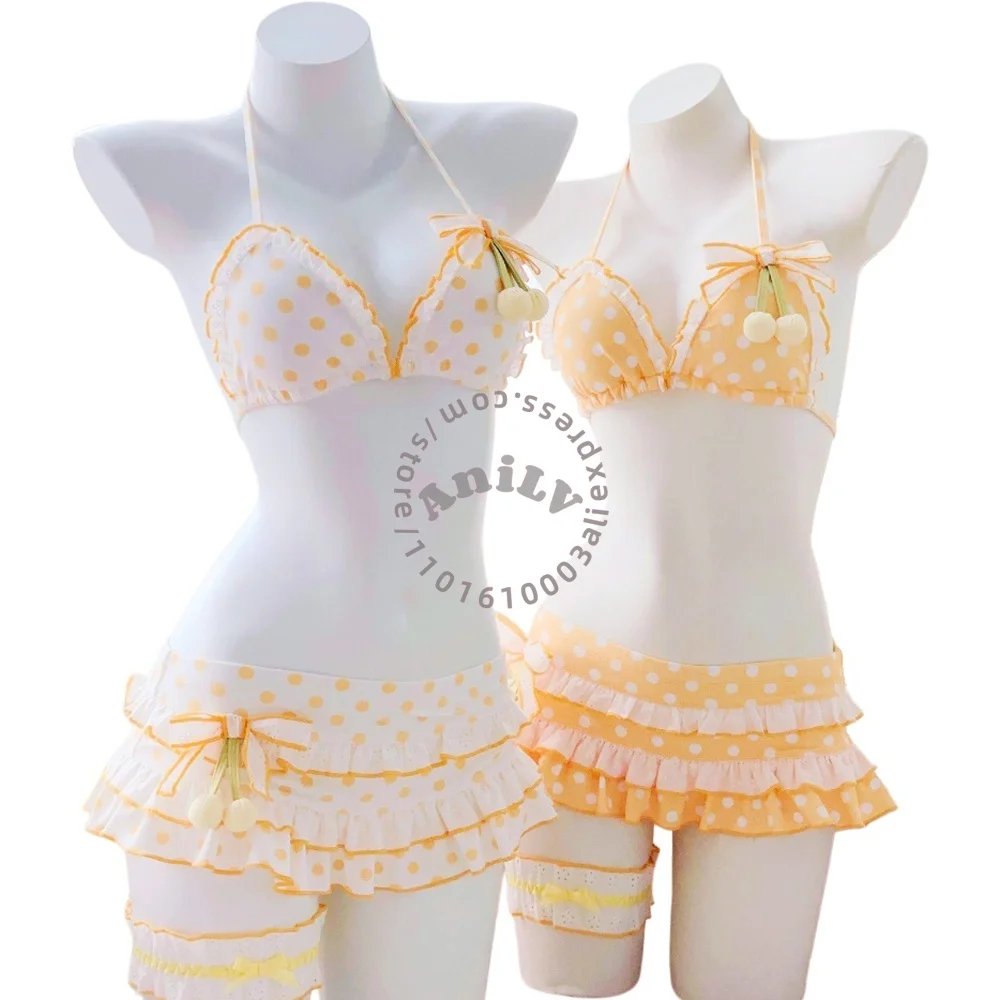 Фото Купальник AniLV Lolita Dot Series: Аниме-костюм для студенток, милый летний пляжный наряд для отпуска, косплей-костюм №1