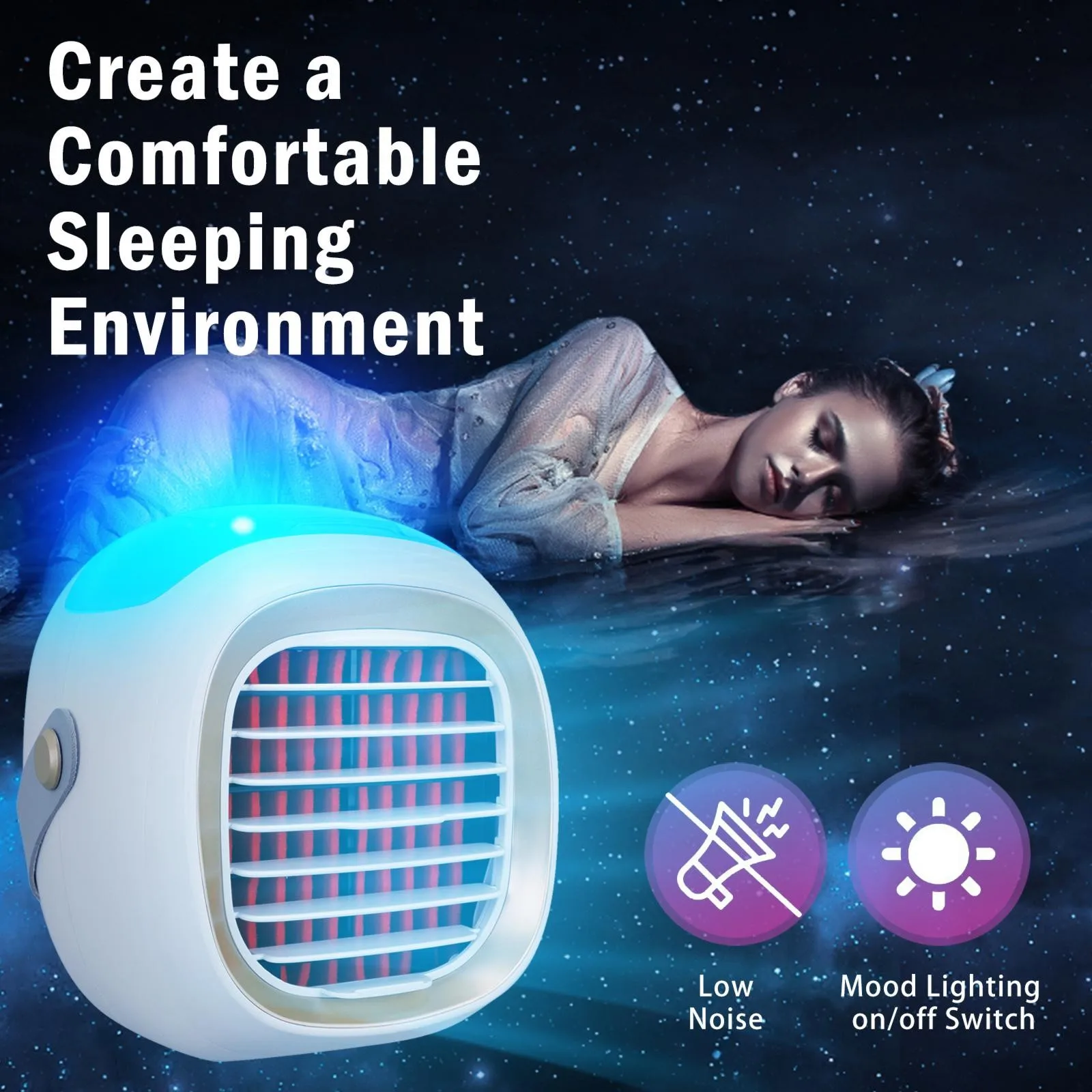 

Portable Air Cooling Conditioner Quiet Personal W/3 For Bedroom Small White Noise Fan for Bedroom Stand up Fans for Bedroom with