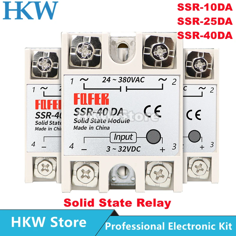 1 шт. SSR-10DA SSR-25DA SSR-40DA 10A 25A 40A твердотельный релейный модуль 3-32 В вход DC 24-380 В AC выход высокое качество