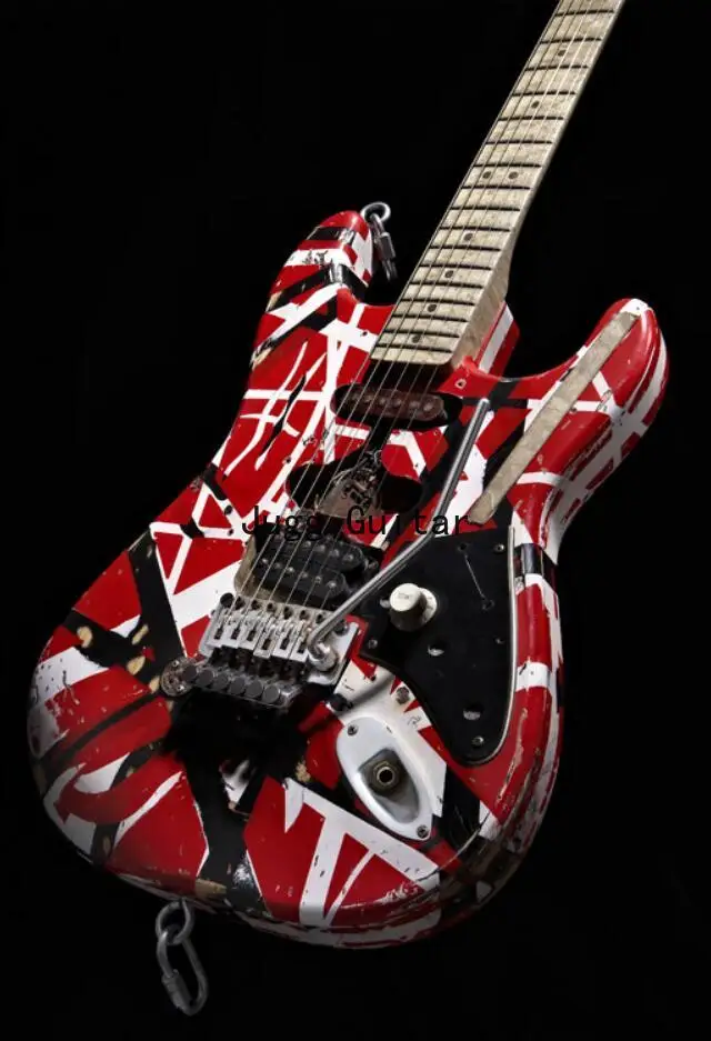 

Heavy Relic Eddie Edward Van Halen Red Franken Stein Electric Guitar Black White Stripes, Floyd Rose Tremolo Bridge & Whammy Bar