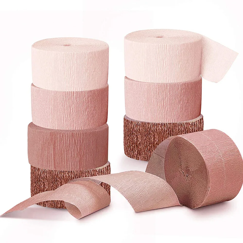 

4 Rolls Rose Gold Crepe Paper Streamer Rolls Hanging Party Valentines Day Decor Weddiing Birtthday Party Backdrop Streamer