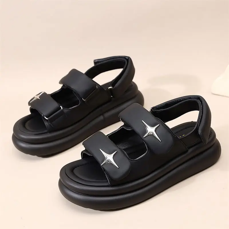 43 plus Size 42 Genuine Leather Breathable Summer Platform Flat Mid Heel 2023 New Women's Sandal Boots