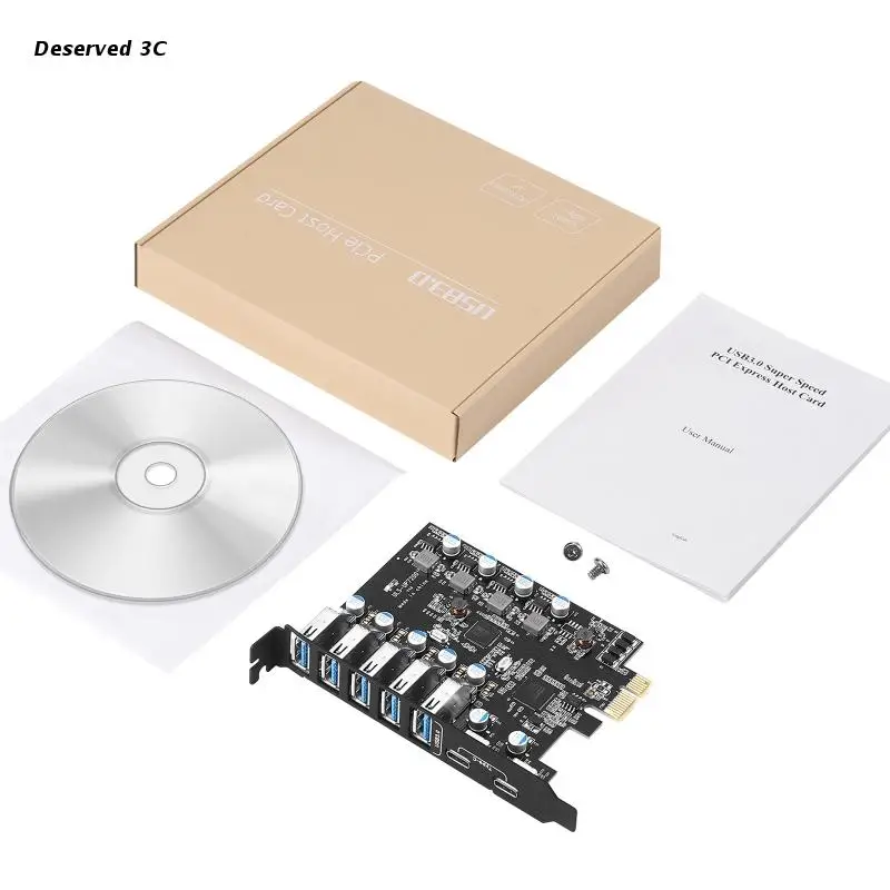 

R9CB 7 Ports USB 3.0 PCI-E Expansion Card Type C (2) TypeA (5) PCI Express Adapter HUB Controller Card FL1100 Chip Drive Free