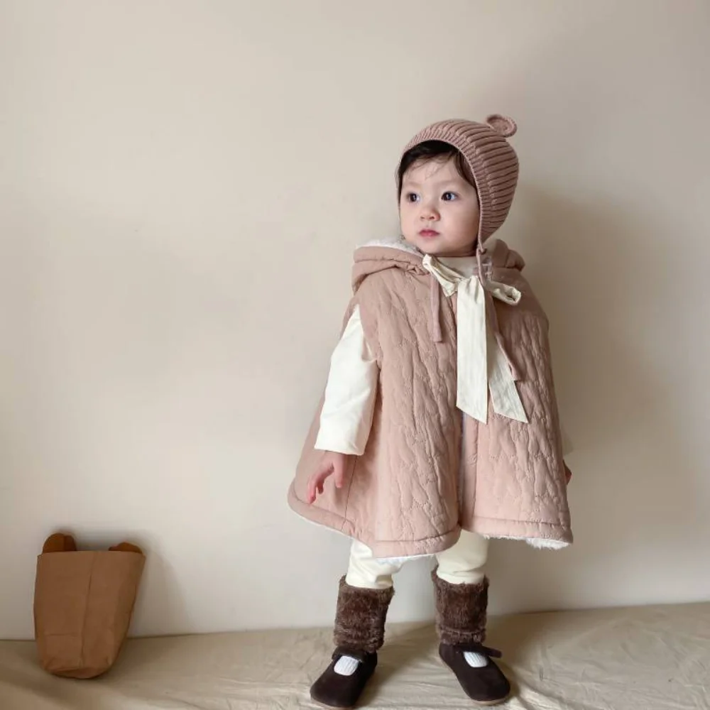 Children's Cloak Baby Cloak with Cotton and Velvet Baby  Outwear Top Warm Clothes 1-3Y