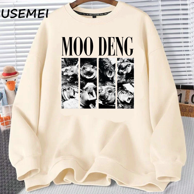 Толстовка Moo Deng ретро пуловер в стиле Харадзюку детский пигми бегемот Moodeng модный