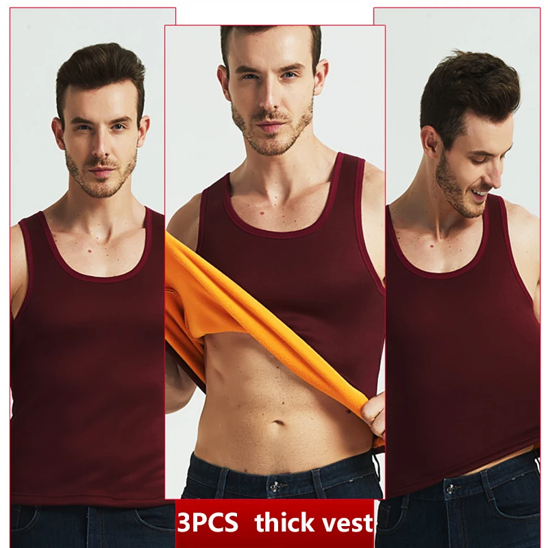 Thermal Underwear for Men Fleece Lined Tops Tank Sleeveless Vest Camisoles Thermal Shirt Thermo Undershirt Winter Inner Wear