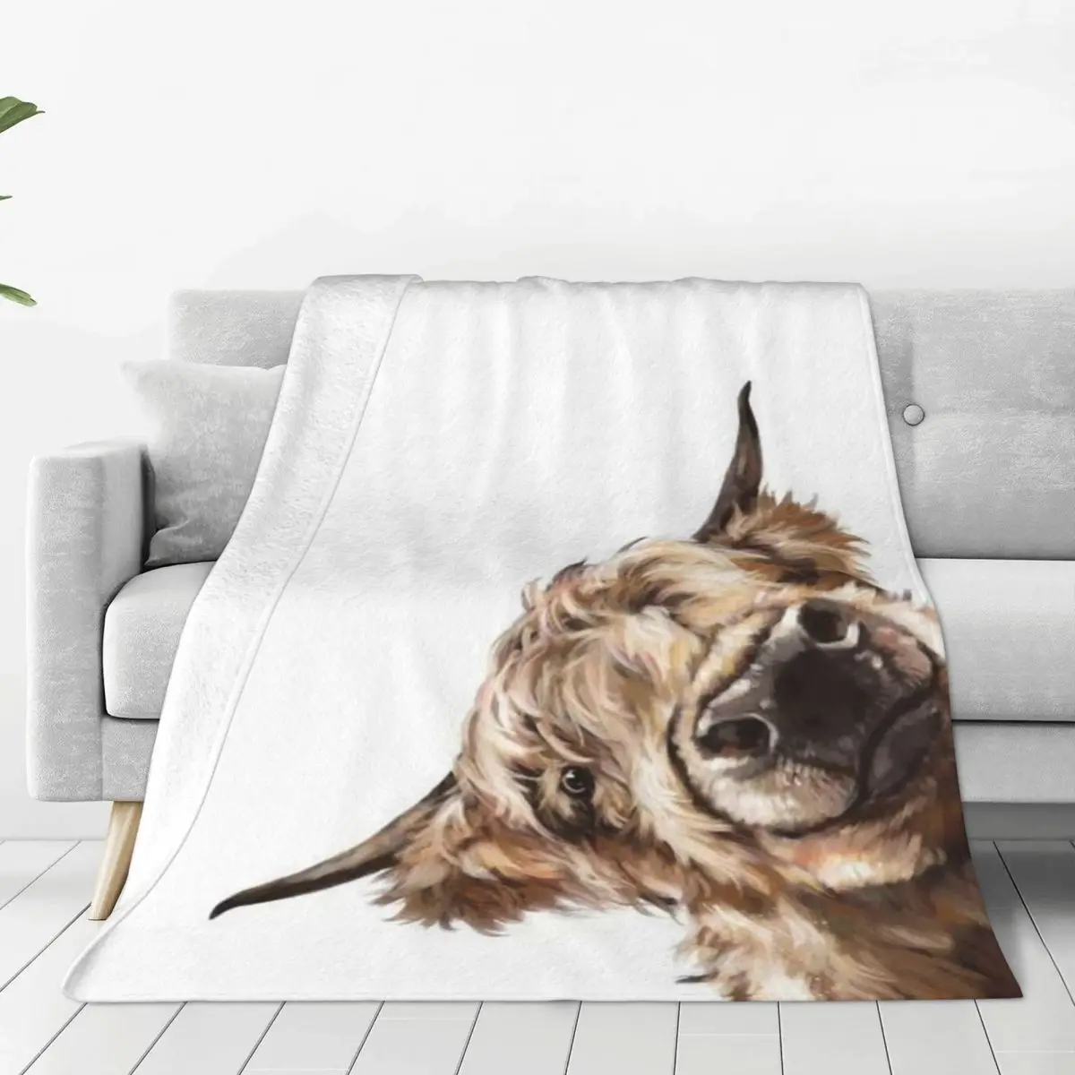 

Highland Cow Animal Plaid Blanket Fleece Decoration Breathable Lightweight Thin Throw Blanket for Home Couch Bedding Throws