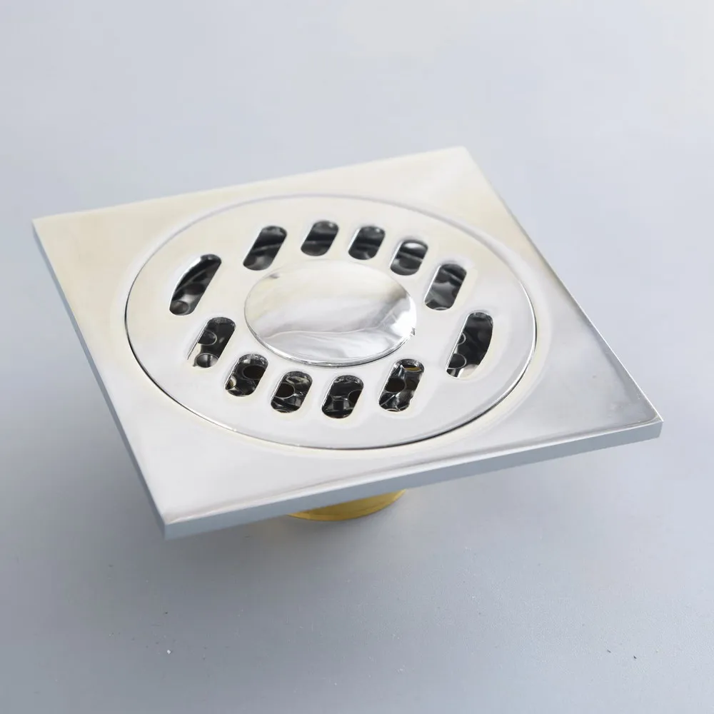 Полированная хромированная латунь квадратный слив для ванной комнаты решетка