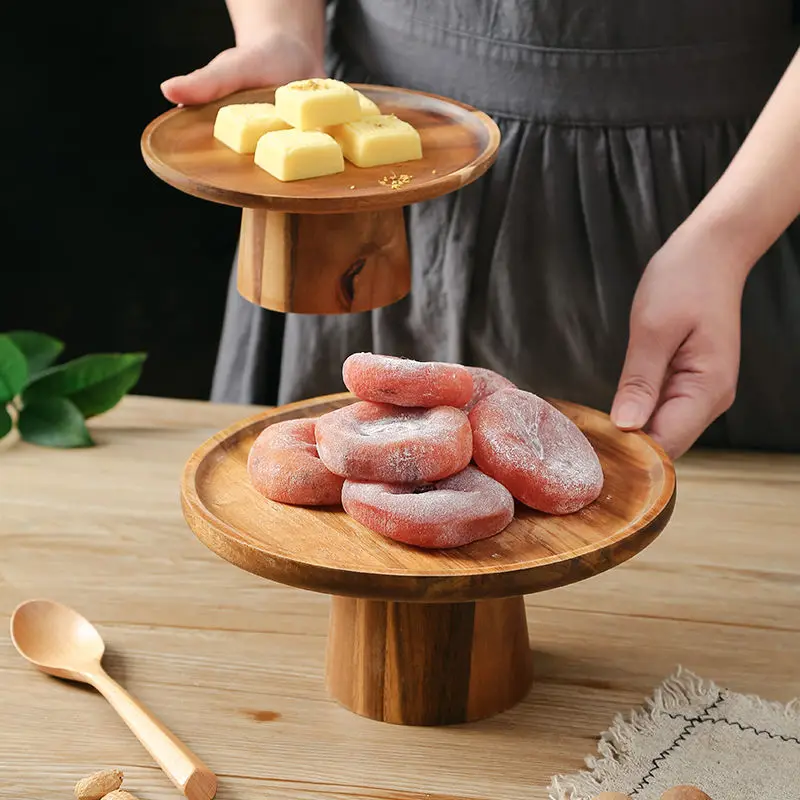 

Cake Tray Solid Wood Retro Tall Creative Modern Japanese-Style Plate Afternoon Tea Personality Fruit Dessert Display